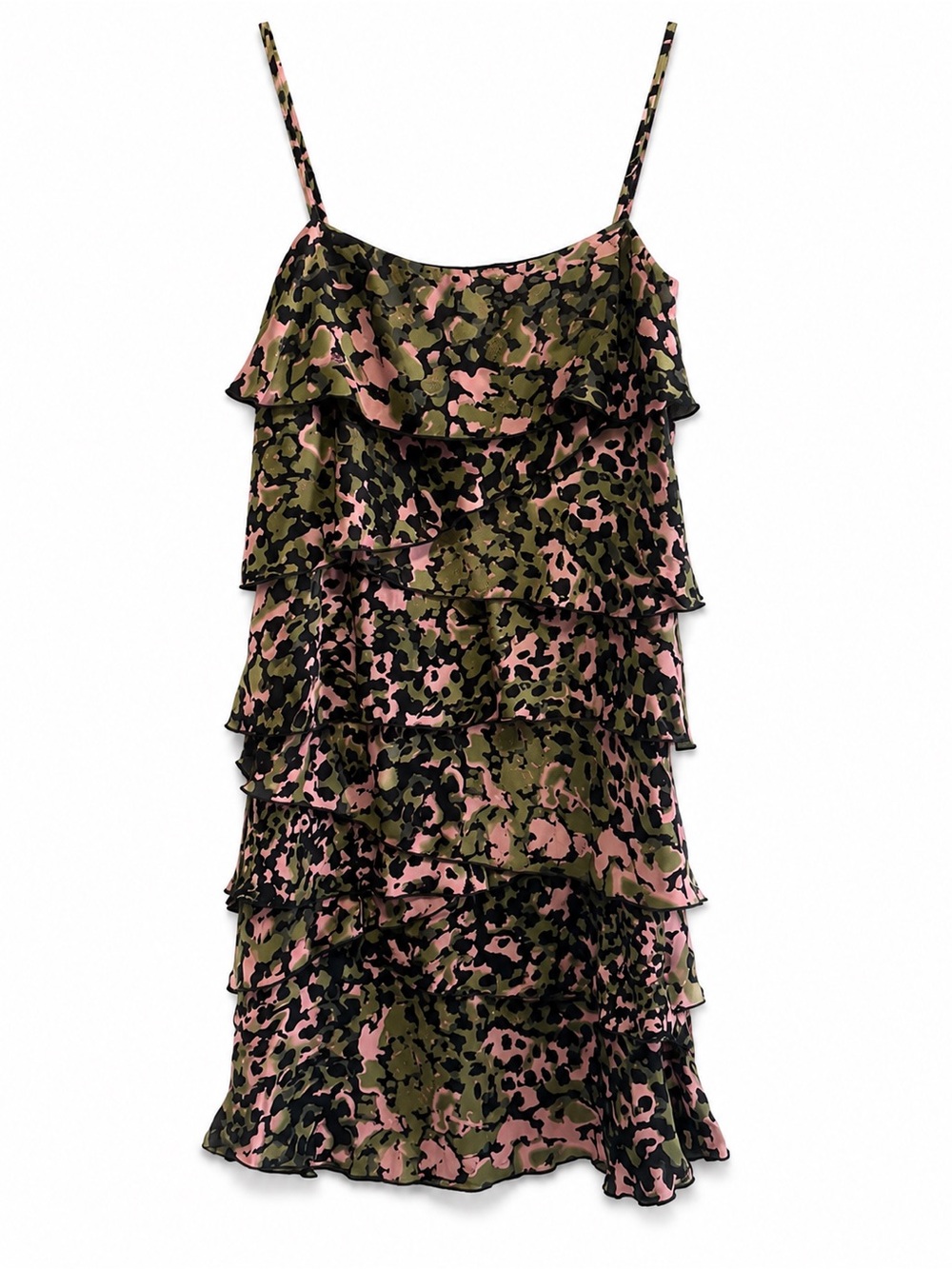 NWT Rebecca Minkoff Jessica 100% Silk Tiered Ruffle Mini Dress Pink Multi XS